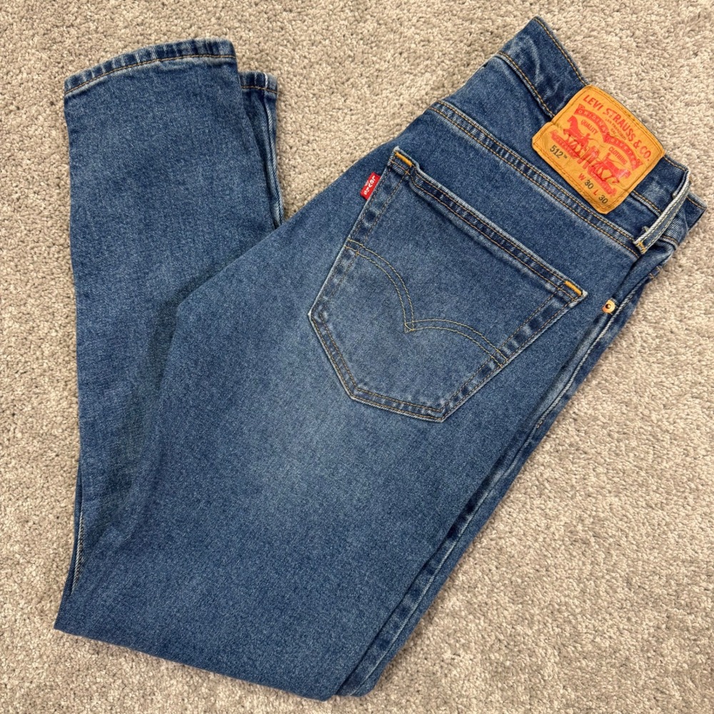 Levis 512 Slim Taper Mens Jeans 30x30 Blue Medium Wash Denim Cotton Stretch